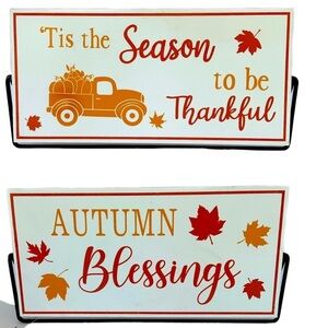 Autumn Rotating 2 Sided Sign Freestanding Table Counter Decoration Metal Stand